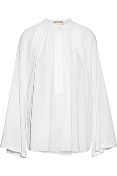 Shop Michael Kors Gathered Cotton-gauze Blouse In White