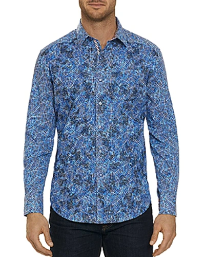 Shop Robert Graham Hutchinson Embroidered Houndstooth-print Classic Fit Shirt In Blue