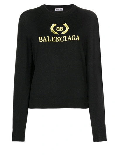 Shop Balenciaga Bb Logo Embroidered Sweater In Black