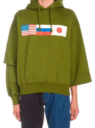 Gosha Rubchinskiy Double Sleeve Flag Print Hoodie In Green | ModeSens