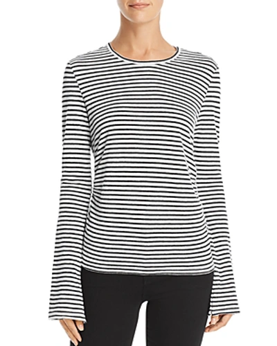 Shop Frame Bell-sleeve Striped Linen Tee In Noir Multi