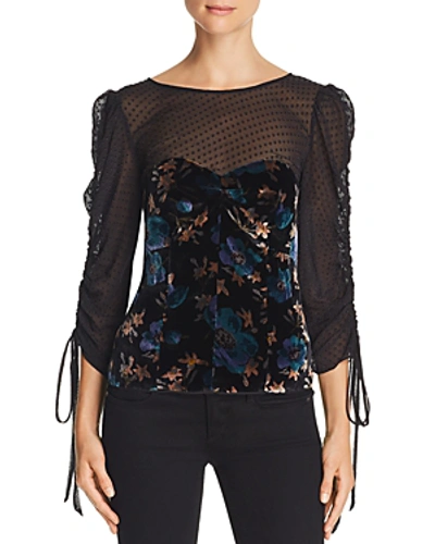 Shop Rebecca Taylor Solstice Floral-velvet Layered-look Top In Black