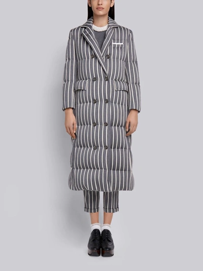 Shop Thom Browne Chenille Banker Stripe Wool & Cotton Overcoat In Grey