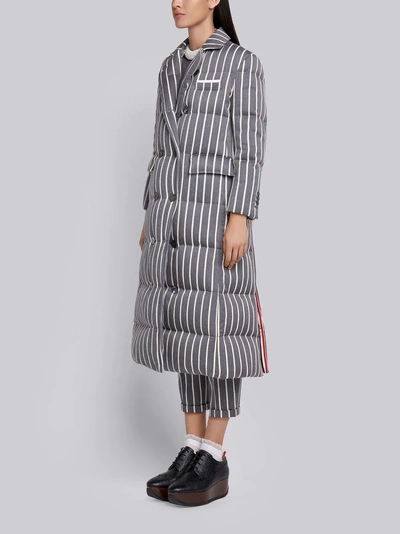 Shop Thom Browne Chenille Banker Stripe Wool & Cotton Overcoat In Grey