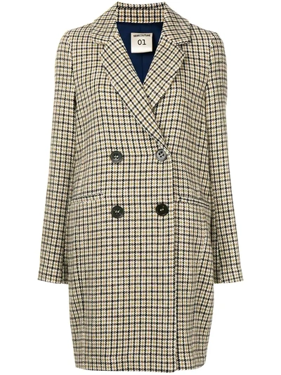 Shop Semicouture Checked Double Breasted Coat In White