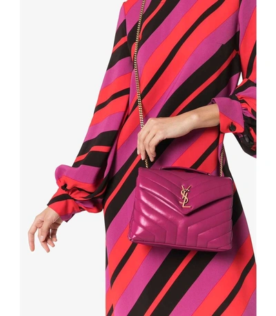 Shop Saint Laurent Pink Lou Lou Quilted Leather Shoulder Bag