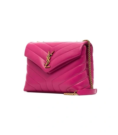 Shop Saint Laurent Pink Lou Lou Quilted Leather Shoulder Bag