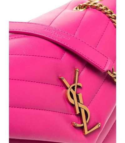 Shop Saint Laurent Pink Lou Lou Quilted Leather Shoulder Bag