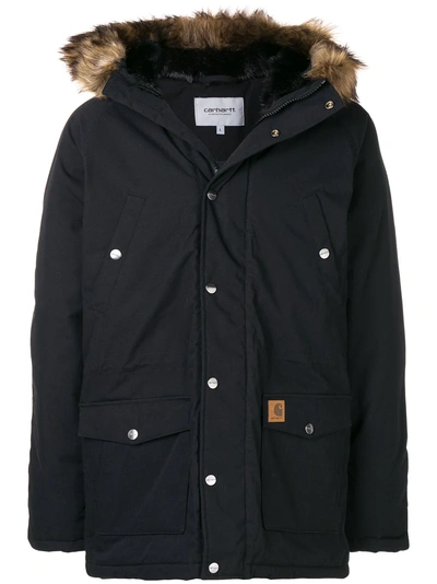 Shop Carhartt Fur Hood Parka Coat In Black