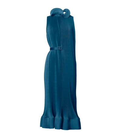 Shop Tibi Teal Pleated Sleeveless Dress With Removable Belt