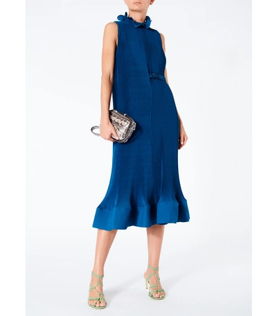 Shop Tibi Teal Pleated Sleeveless Dress With Removable Belt