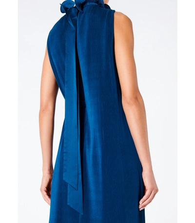 Shop Tibi Teal Pleated Sleeveless Dress With Removable Belt