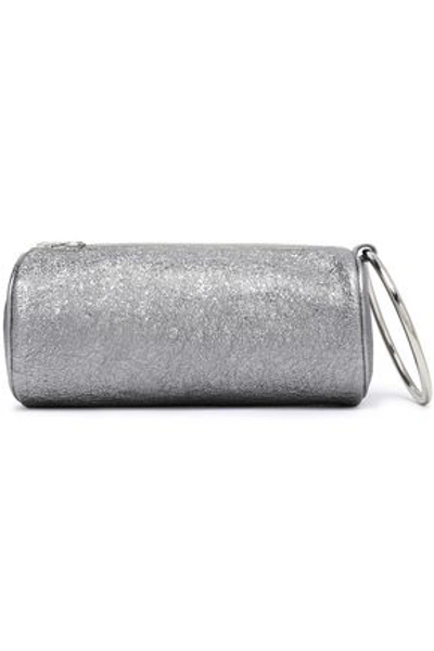 Shop Kara Woman Duffel Metallic Cracked-leather  Clutch Silver