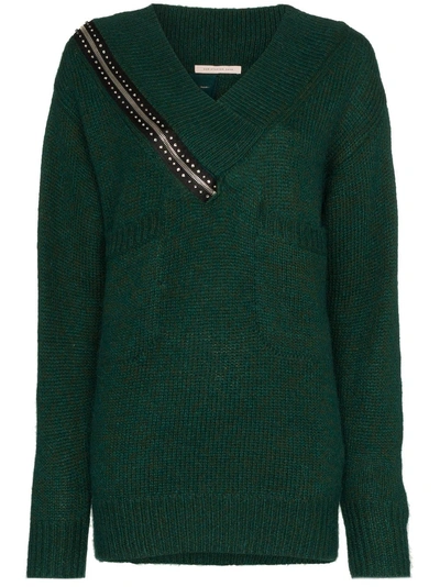 Shop Christopher Kane Zip Detail Wool Jumper In Green