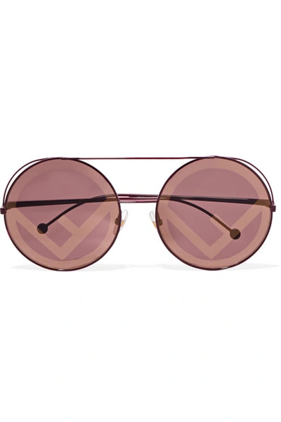 Shop Fendi Round-frame Metal Sunglasses In Burgundy