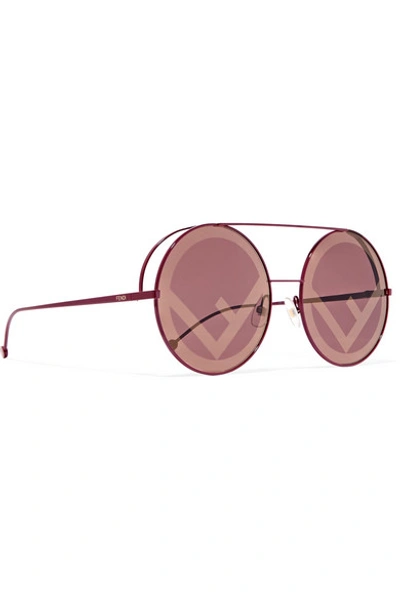 Shop Fendi Round-frame Metal Sunglasses In Burgundy