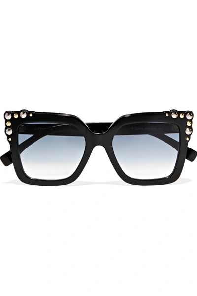 Shop Fendi Studded Square-frame Acetate Sunglasses In Black