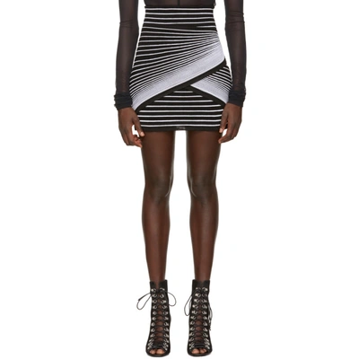 Shop Balmain Black And White Optic Illusion Miniskirt In C5101 Nr/bl