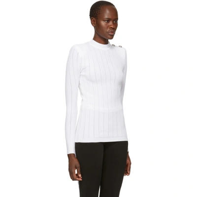 Shop Balmain White Rib Knit Sweater In C0001 Blanc