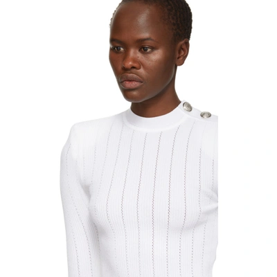 Shop Balmain White Rib Knit Sweater In C0001 Blanc