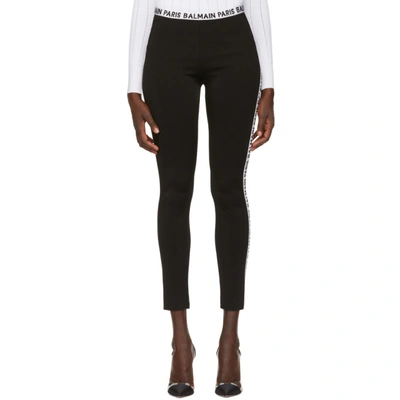 Shop Balmain Black Simple Leggings In C5101 Bl/wh