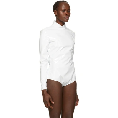 Shop Balmain White Vinyl Bodysuit In C0001 Blanc