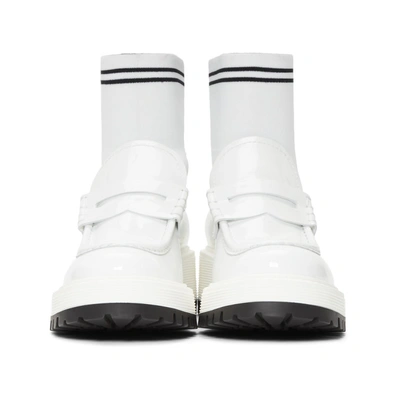 Shop Miu Miu White Patent Sock Loafers In F0009 White