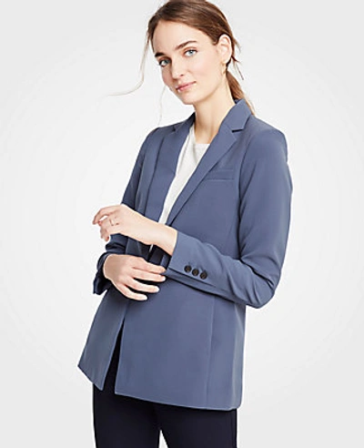 Shop Ann Taylor Drapey Doubleweave Blazer In Midnight Sapphire