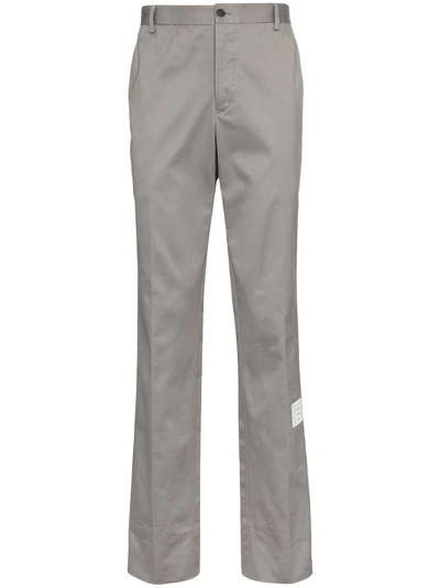 Shop Thom Browne Logo Patch Tailored Trousers - Grey