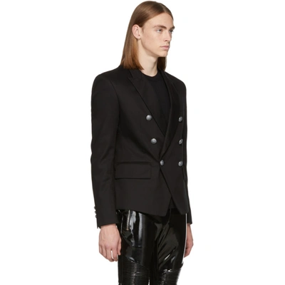 Shop Balmain Black Double-breasted Blazer In 176 Black