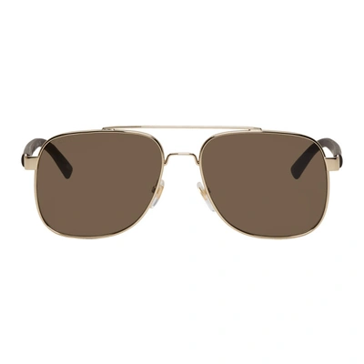 Shop Gucci Gold And Grey Caravan Sunglasses In 003 Endgld