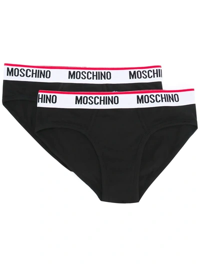 Shop Moschino Two-pack Logo Briefs In Black