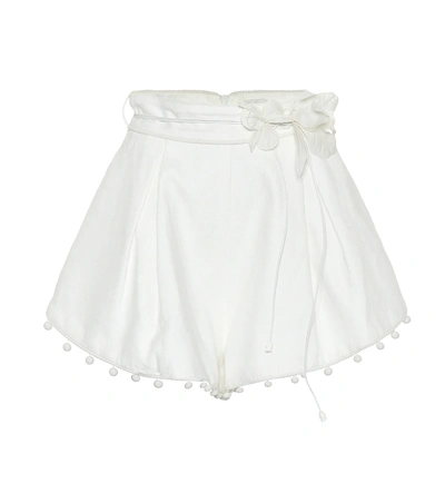 Shop Zimmermann Corsage Bauble Linen Shorts In White
