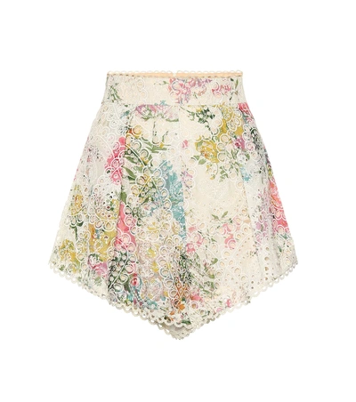 Shop Zimmermann Heathers High-waisted Cotton Shorts In Multicoloured