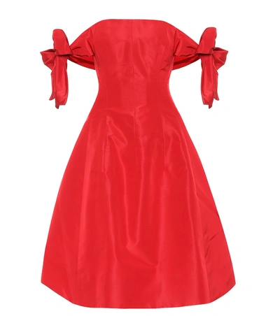 Shop Oscar De La Renta Silk Satin Off-the-shoulder Dress In Red