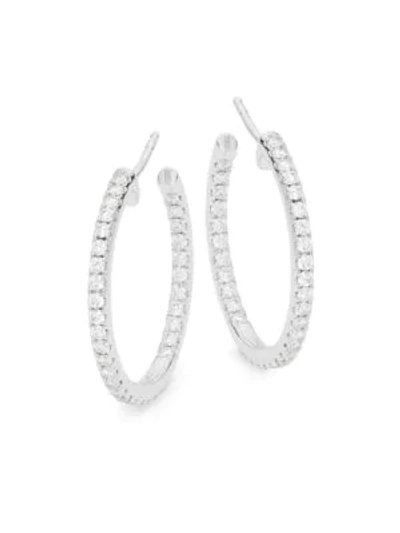 Shop Kwiat 18k White Gold & Diamond Hoop Earrings In Silver