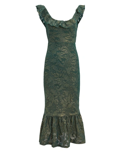 Shop Nightcap Clothing Nightca Clothing Metallic Ruffle Hem Midi Dress Emerald