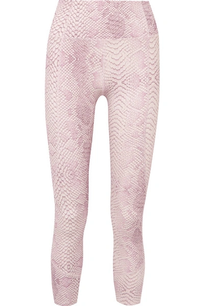 Shop Varley Kensington Cropped Snake-print Stretch Leggings In Pink
