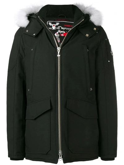 Shop Moose Knuckles Hooded Parka Coat In Black
