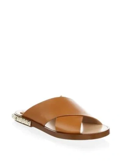 Shop Stuart Weitzman Rockrose Leather Slides In Tan