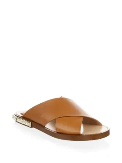 Shop Stuart Weitzman Rockrose Leather Slides In Tan