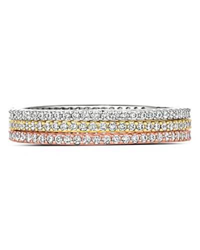 Shop Crislu Three-tone Stackable Rings In Platinum-plated Sterling Silver, 18k Gold-plated Sterling Silver Or 18 In Multi