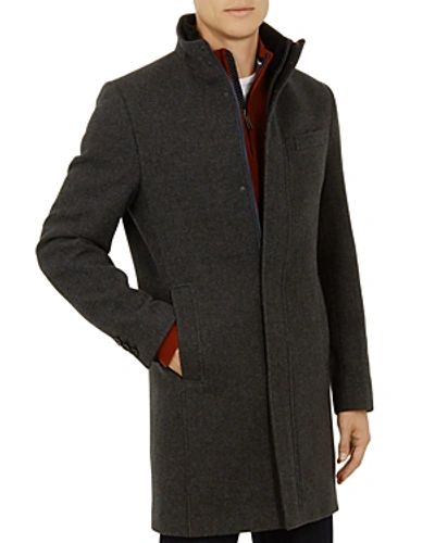 Ted Baker Cheago Funnel-neck Coat In Charcoal | ModeSens