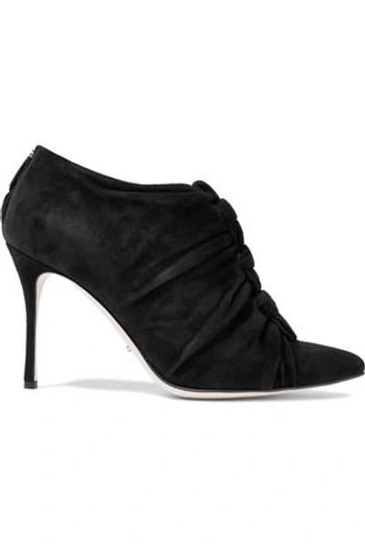 Shop Sergio Rossi Woman Knotted Suede Ankle Boots Black