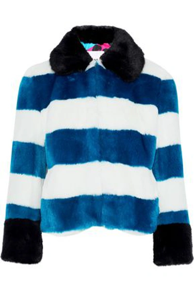 Shop Ainea Woman Striped Faux Fur Jacket Cobalt Blue