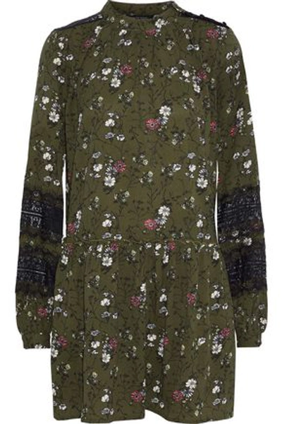 Shop W118 By Walter Baker Woman Analise Lace-paneled Floral-print Crepe Mini Dress Army Green