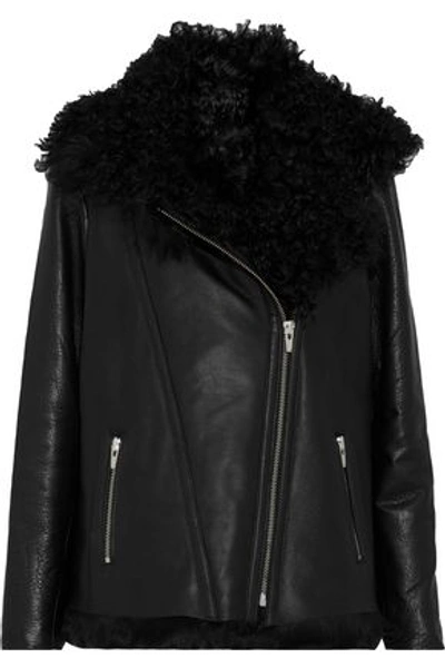 Shop Veda Denver Shearling-lined Leather Biker Jacket In Black