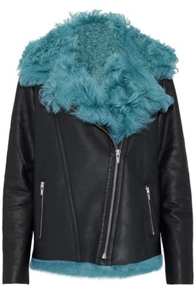 Shop Veda Denver Shearling-lined Leather Biker Jacket In Teal