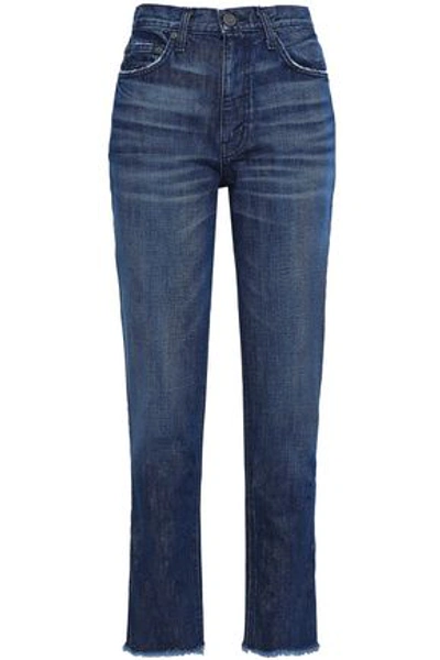 Shop Joie Woman Josie Frayed High-rise Straight-leg Jeans Mid Denim