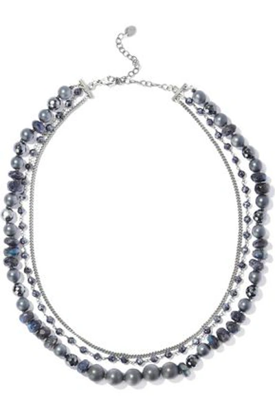 Shop Chan Luu Woman Silver-tone Beaded Necklace Storm Blue